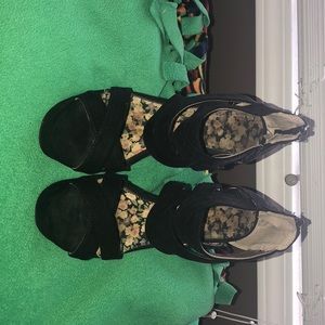 All black suede wedges, size 6.